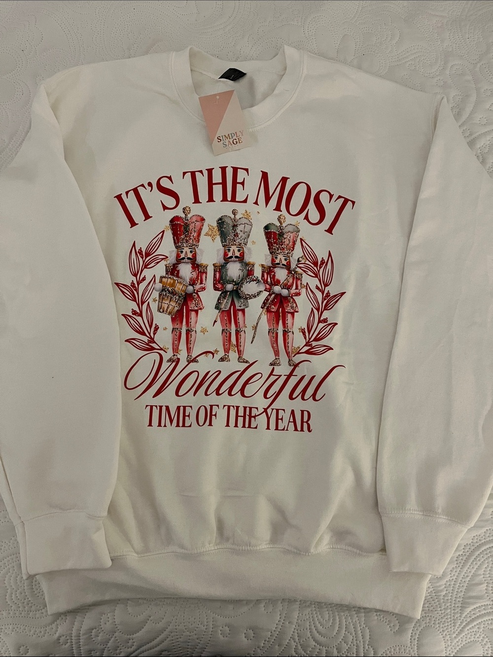 Gildan White Crewneck Sweatshirt with Red Text M